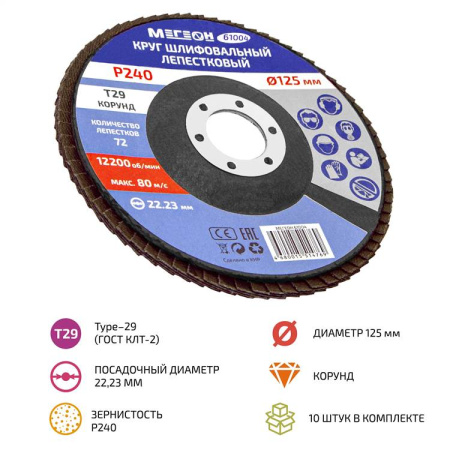 Круг шлифовальный лепестковый комплект МЕГЕОН 61004-10 купить по низкой цене | МАКСПРОФИТ